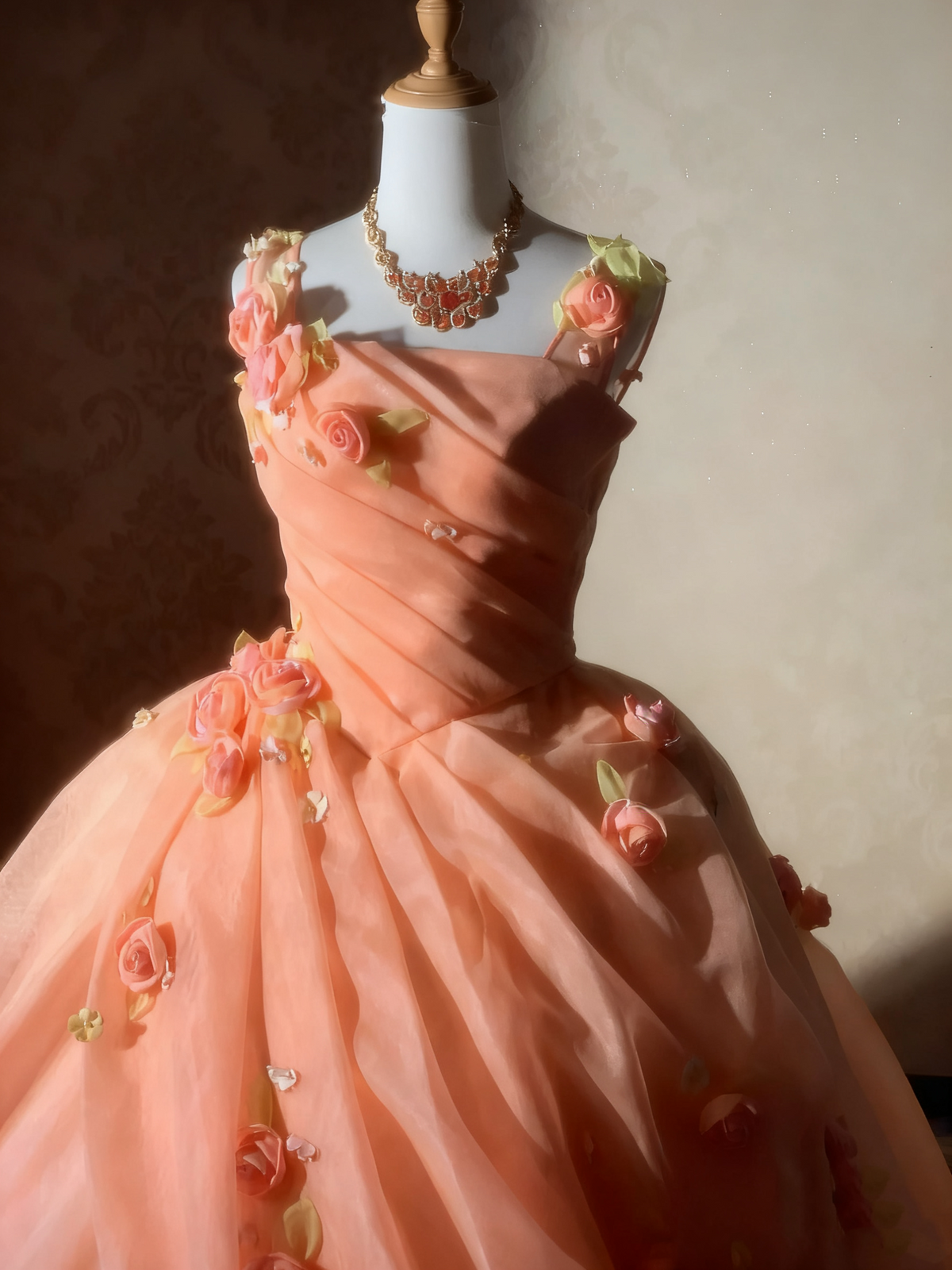 Beauty Prom Dress Square Neck Pleated Flower Ball Gown Evening Dress Sweet 16 Dress  D3927