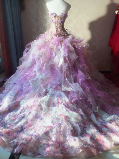 New Arrival Prom Dress Strapless Pleated Ruffle Ball Gown Evening Dress Quinceanera Dress  D3930