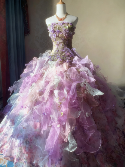 New Arrival Prom Dress Strapless Pleated Ruffle Ball Gown Evening Dress Quinceanera Dress  D3930