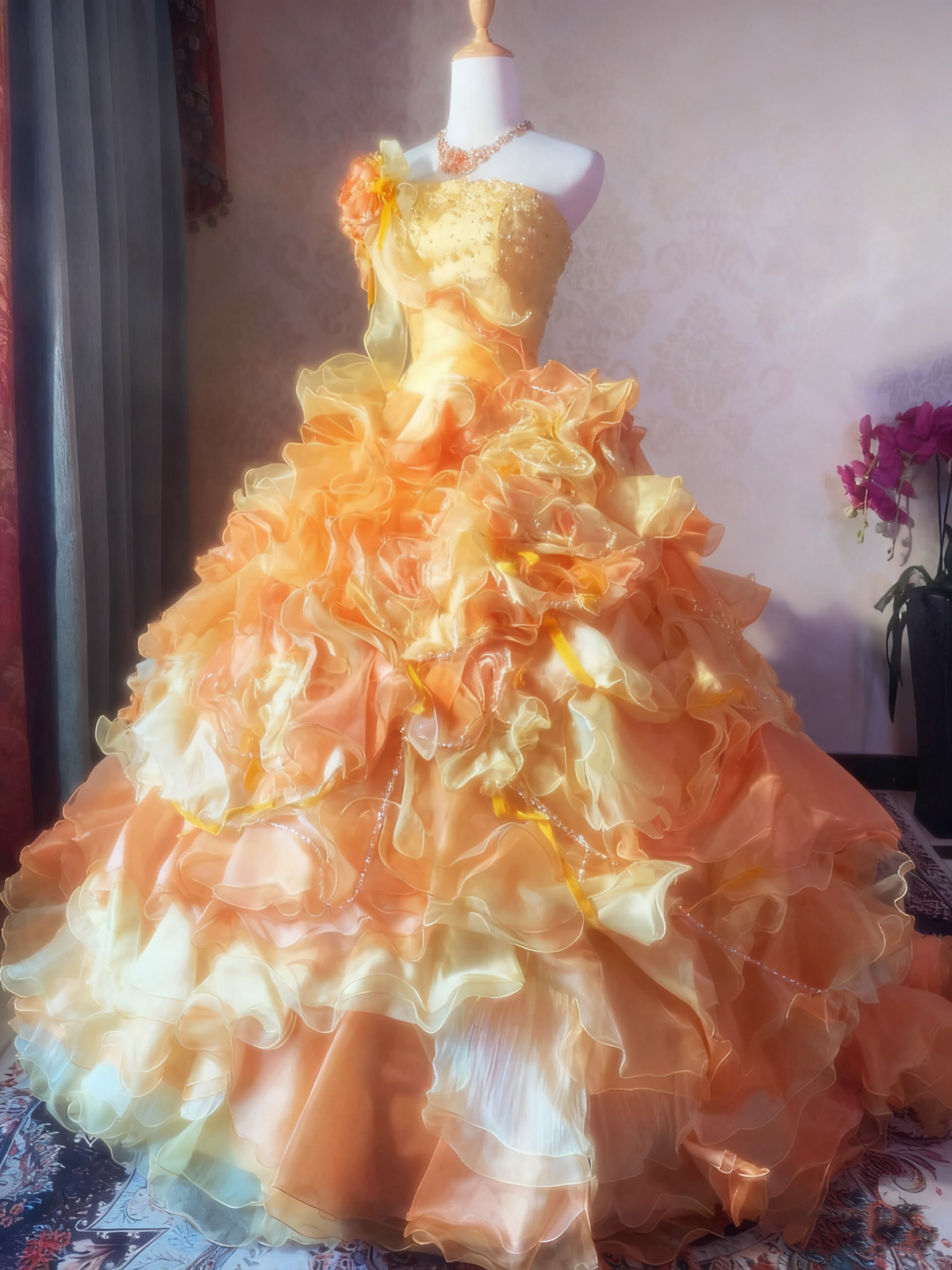 Stunning Prom Dress Strapless Ruffle Tiered Ball Gown Evening Dress Quinceanera Dress  D3933