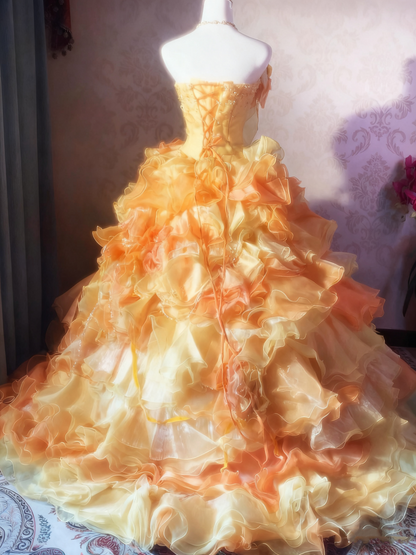 Stunning Prom Dress Strapless Ruffle Tiered Ball Gown Evening Dress Quinceanera Dress  D3933
