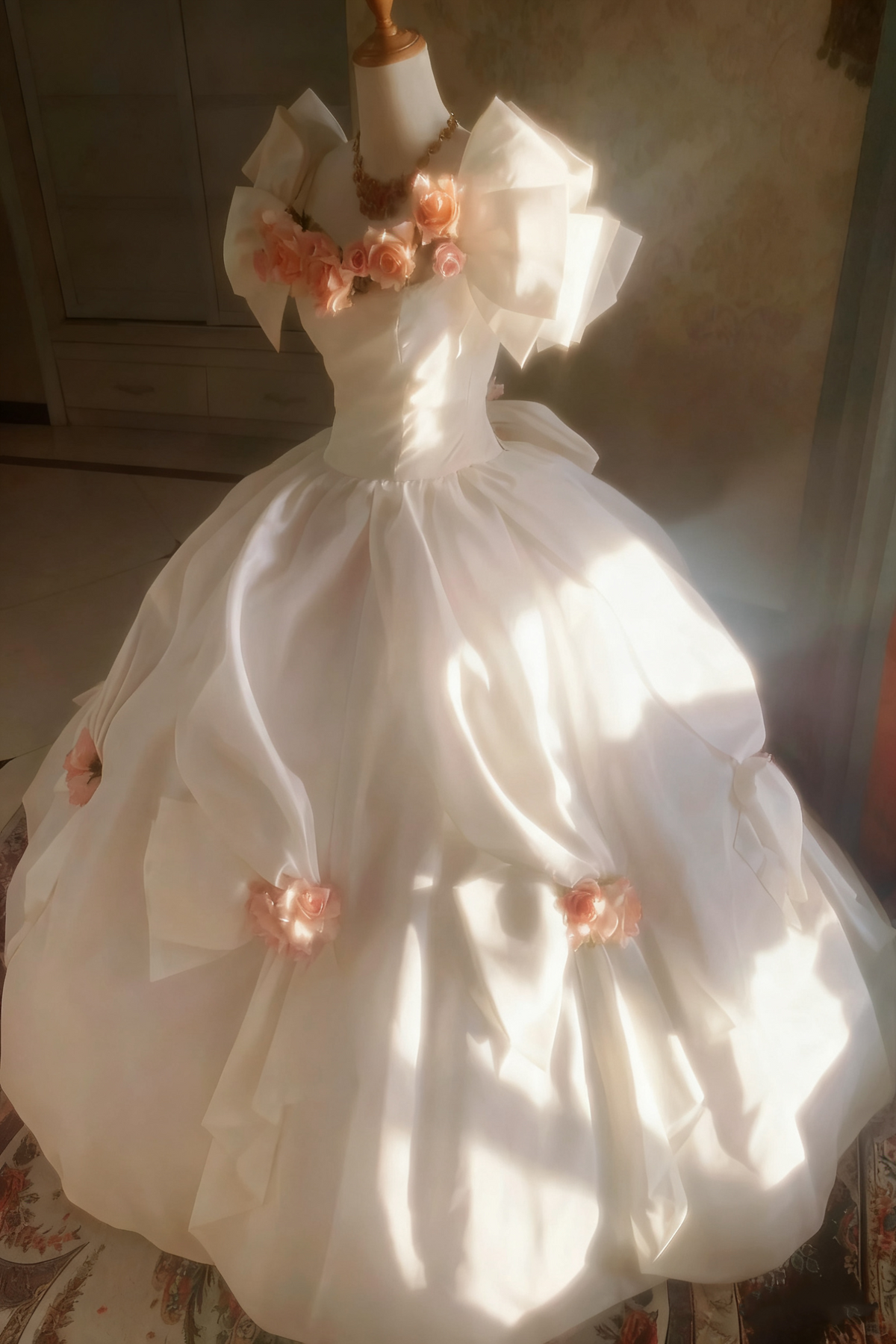 Vintage Wedding Dress Square Neck Flower Pleated Wedding Dress  D3934