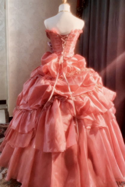 Beauty Prom Dress Strapless Pleated Ball Gown Evening Dress Birthday Party Outfits  D3936