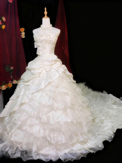 Vintage Wedding Dress Strapless Pleated Tiered Wedding Dress  D3937