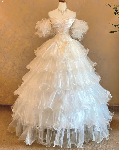 New Arrival Wedding Dress Off Shoulder Ruffle Tiered Wedding Dress  D3949