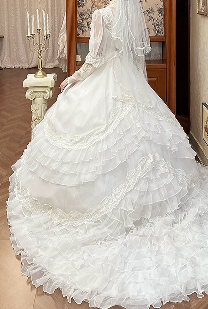 New Arrival Wedding Dress U-neck Pleated Tiered Wedding Dress  D3980