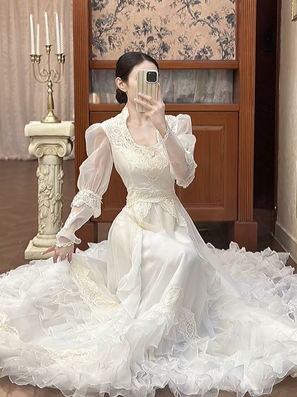 New Arrival Wedding Dress U-neck Pleated Tiered Wedding Dress  D3980