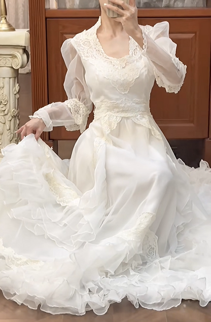 New Arrival Wedding Dress U-neck Pleated Tiered Wedding Dress  D3980