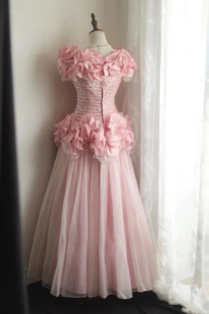 Beauty Prom Dress Crew Neck Pleated Tulle Evening Dress Gala Gown Party Dress  D3987