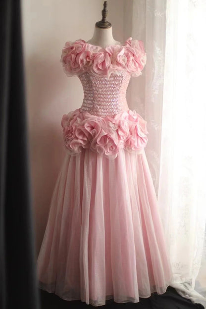Beauty Prom Dress Crew Neck Pleated Tulle Evening Dress Gala Gown Party Dress  D3987
