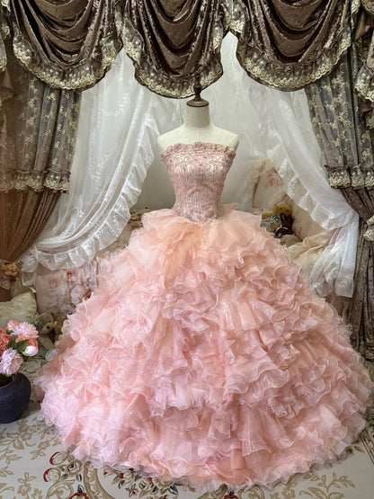 Beauty Prom Dress Strapless Ruffle Tiered Evening Dress Quinceanera Dress Ball Gown    D4012