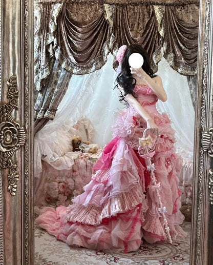 Sweet Prom Dress Strapless Pleated Tiered Evening Dress Quinceanera Dress Ball Gown    D4014