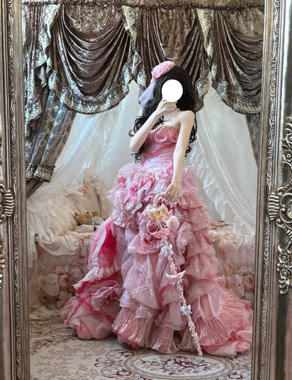 Sweet Prom Dress Strapless Pleated Tiered Evening Dress Quinceanera Dress Ball Gown    D4014