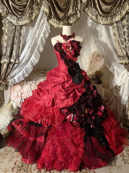 Stunning Prom Dress Strapless Pleated Tiered Evening Dress Sweet 16 Dress Ball Gown    D4015