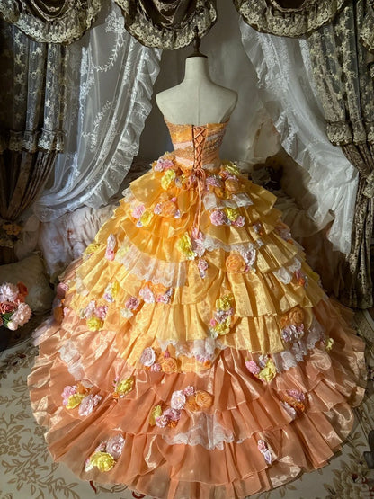 New Arrival Prom Dress Strapless Pleated Tiered Evening Dress Quinceanera Dress Ball Gown    D4017