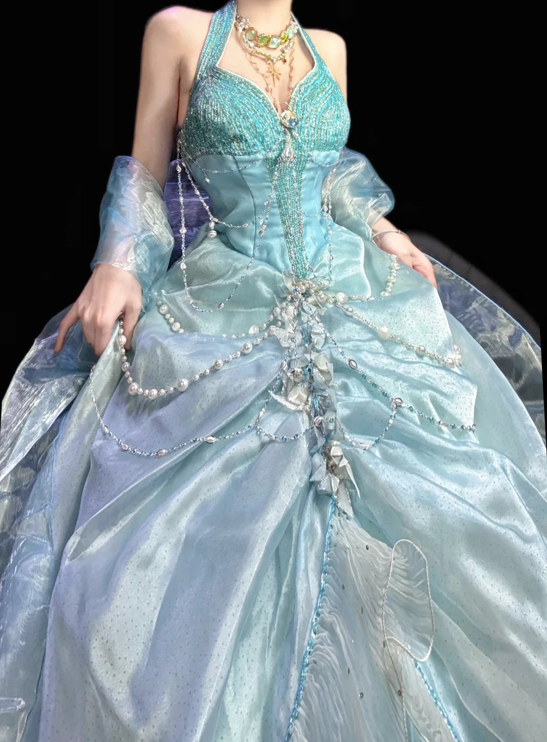 Gorgeous Prom Dress Halter Pleated Evening Dress Birthday Party Outfits Ball Gown    D4023