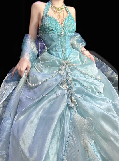 Gorgeous Prom Dress Halter Pleated Evening Dress Birthday Party Outfits Ball Gown    D4023