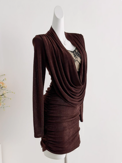 Minimalist Women Dress Spaghetti Straps Long Sleeves Short Birthday Outfits Seaside Party Dress    D4028