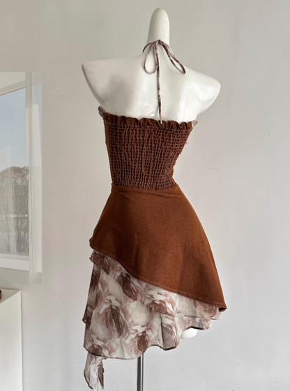 Casual Women Dress Strapless Print Birthday Party Outfits Seaside Dress Travel Dress    D4030