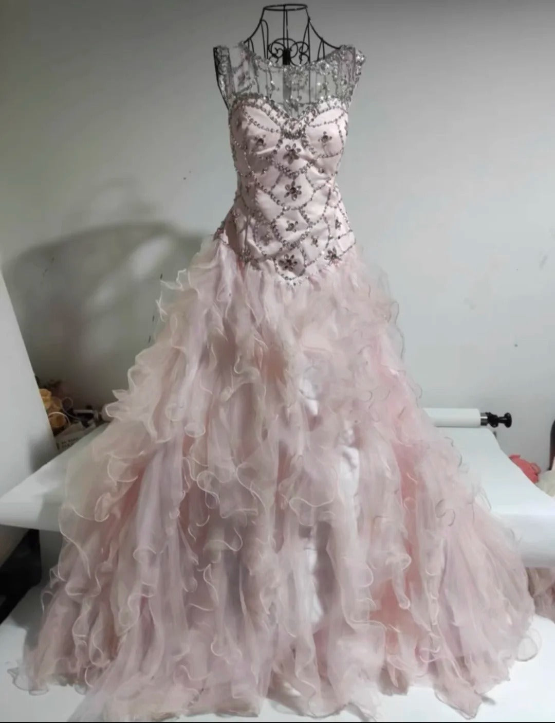 Stunning Prom Dress Crew Neck Ruffle Tulle Ball Gown Evening Dress Gala Dress Sweet 16 Outfits    D4034