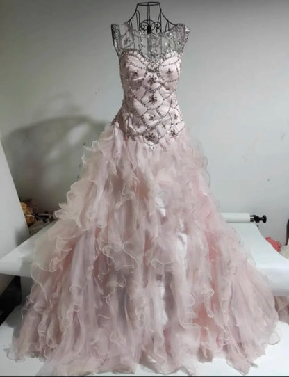 Stunning Prom Dress Crew Neck Ruffle Tulle Ball Gown Evening Dress Gala Dress Sweet 16 Outfits    D4034