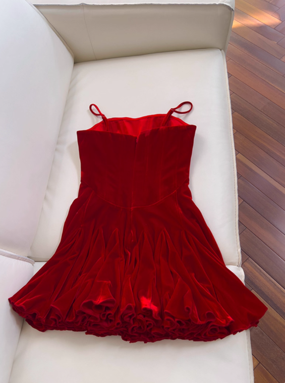 Beauty Homecoming Dress Red Spaghetti Straps Pleated Short Prom Dress Cocktail Dress Birthday Party Dress   D4037