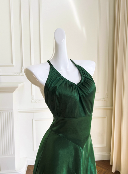 Elegant Prom Dress Dark Green Spaghetti Straps Backless Pleated Evening Dress Cocktail Dress Birthday Party Dress     D4038