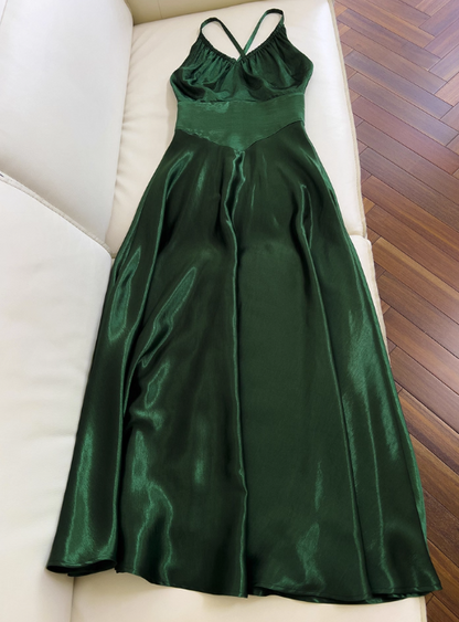 Elegant Prom Dress Dark Green Spaghetti Straps Backless Pleated Evening Dress Cocktail Dress Birthday Party Dress     D4038