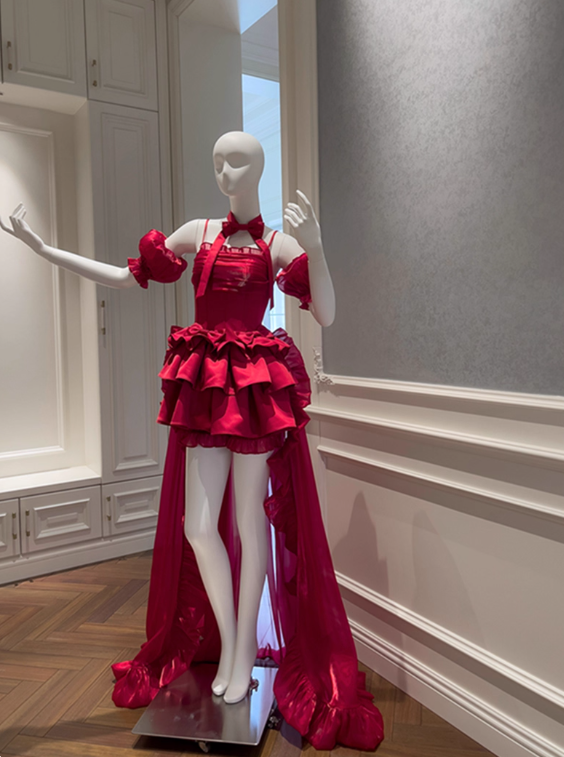 New Arrival Homecoming Dress Red Spaghetti Straps Tiered Pleated Prom Dress Cocktail Dress Birthday Party Dress   D4039