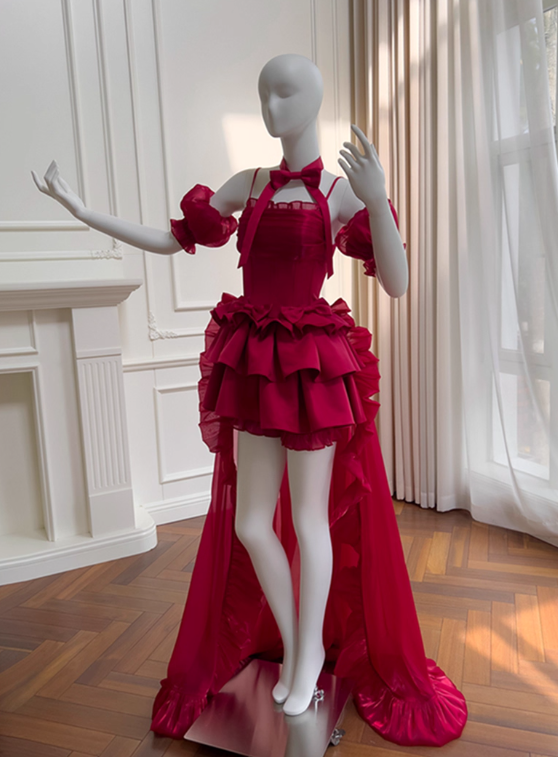 New Arrival Homecoming Dress Red Spaghetti Straps Tiered Pleated Prom Dress Cocktail Dress Birthday Party Dress   D4039