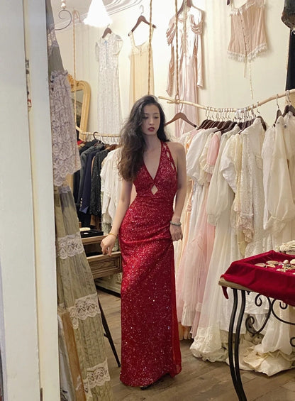 Luxury Prom Dress V-neck Backless Gala Dress Evening Dress Birthday Party Outfits   D4069