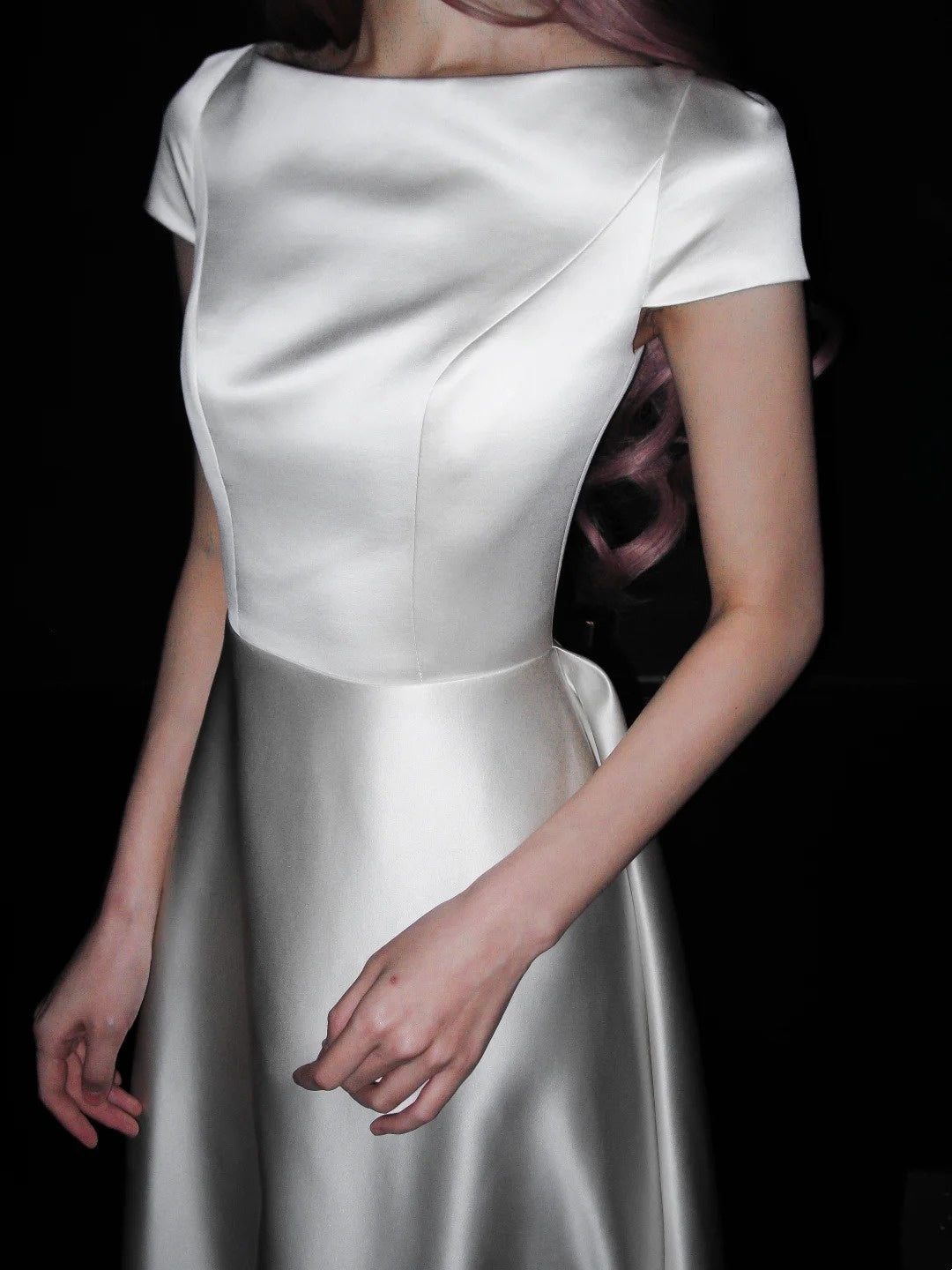 Minimalist Wedding Dress A Line Boat Neck Wedding Dress    D4070