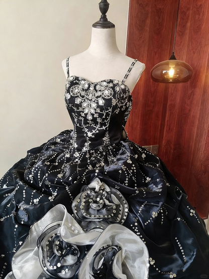 Gorgeous Prom Dress Spaghetti Straps Ruffle Tiered Ball Gown Evening Dress Sweet 16 Dress Birthday Party Outfits   D4082