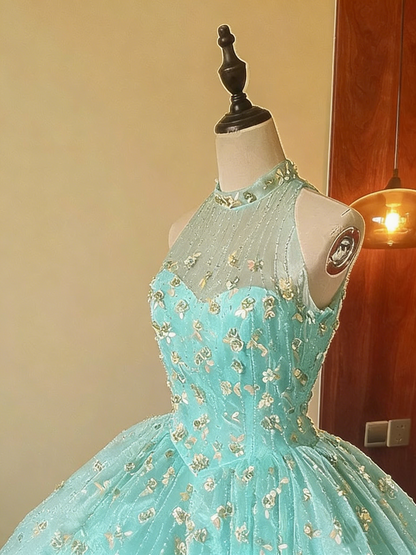 Sweet Prom Dress Crew Neck Tulle Pleated Ball Gown Evening Dress Sweet 16 Dress Birthday Party Outfits   D4085