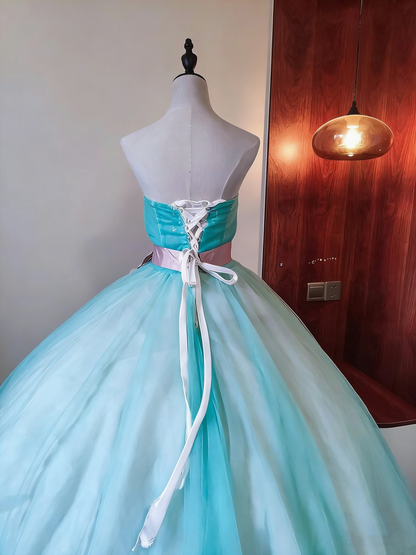 Beauty Prom Dress Strapless Flower Pleated Tulle Ball Gown Birthday Party Outfits Evening Dress Sweet 16 Dress      D4092