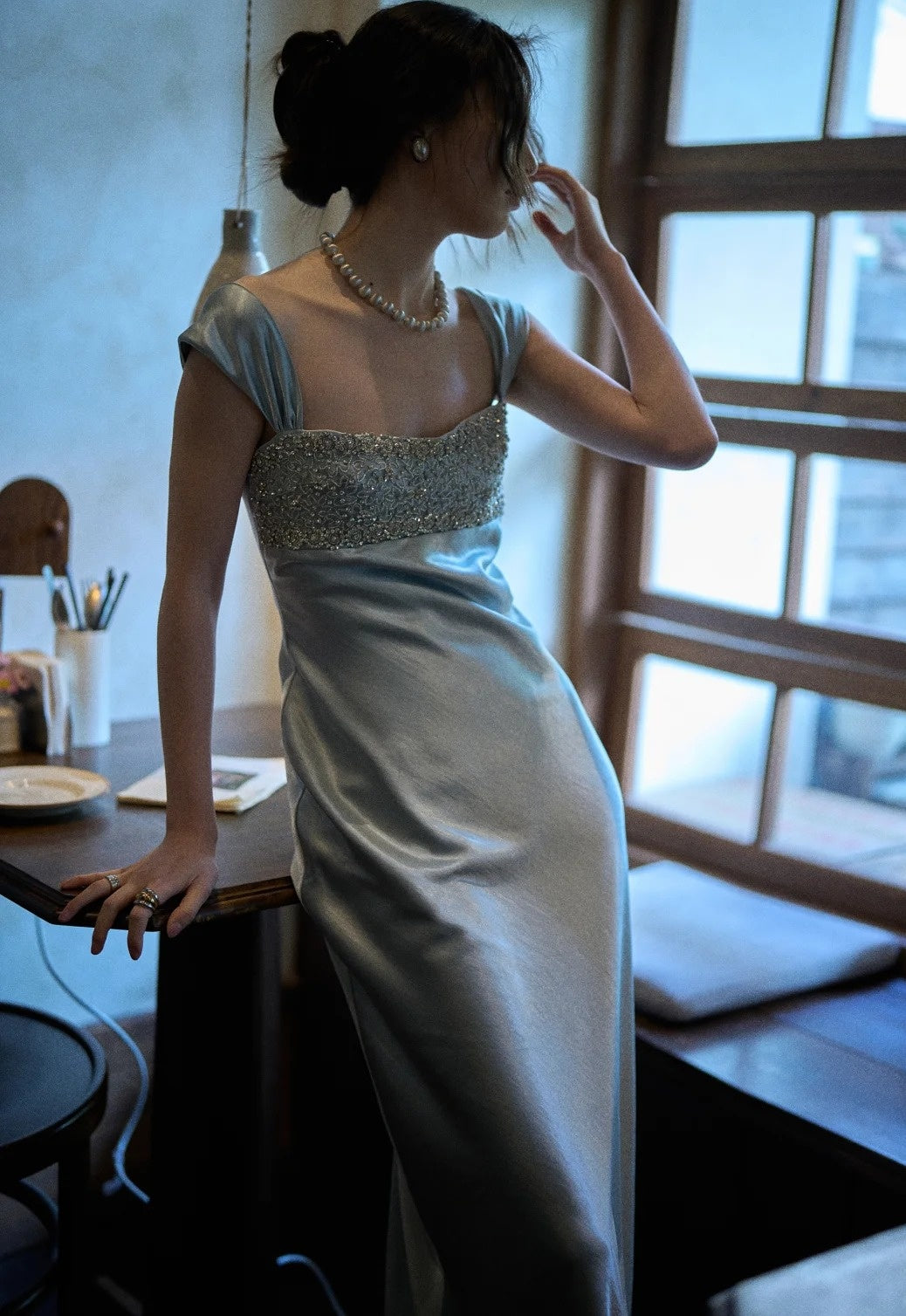 Elegant Prom Dress Square Neck Pleated Beading Gala Dress Birthday Party Outfits Evening Dress    D4097