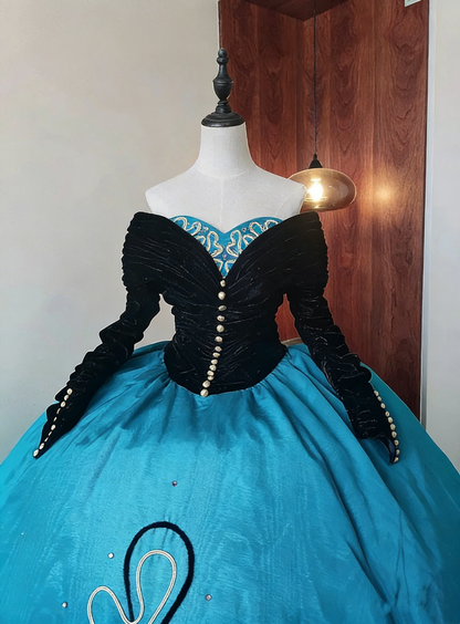 Elegant Prom Dress Sweetheart Long Sleeves Ball Gown Evening Dress Sweet 16 Dress Birthday Party Outfits     D4101