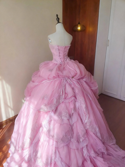 Sweet Prom Dress Strapless Pleated Ball Gown Quinceanera Dress Evening Dress     D4104