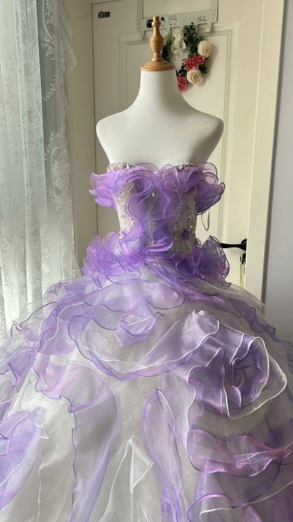 New Arrival Prom Dress Strapless Ruffle Ball Gown Evening Dress Quinceanera Dress       D4127