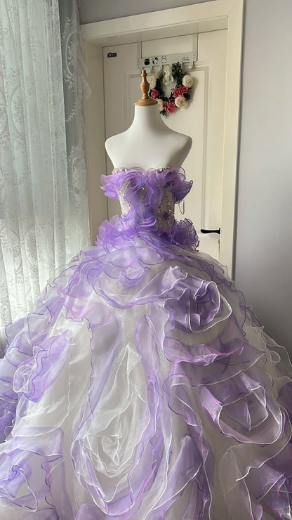 New Arrival Prom Dress Strapless Ruffle Ball Gown Evening Dress Quinceanera Dress       D4127