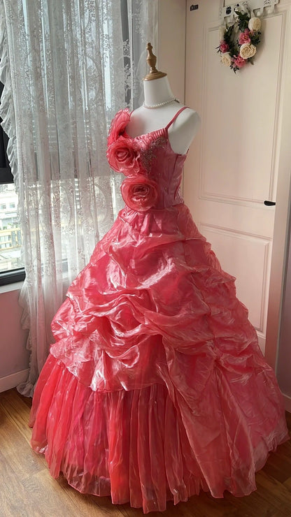 Beauty Prom Dress Spaghetti Straps Pleated Ball Gown Evening Dress Sweet 16 Dress       D4133