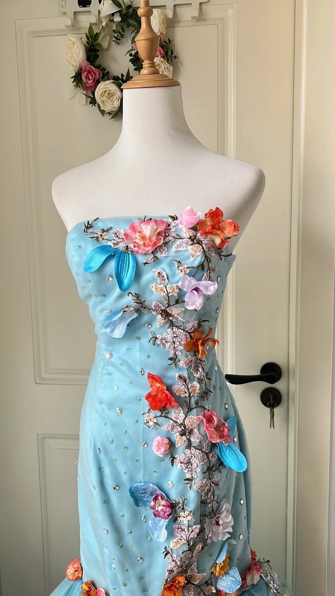 Stunning Prom Dress Strapless Pleated Floral Mermaid Gala Gown Evening Dress Birthday Party Dress   D4137