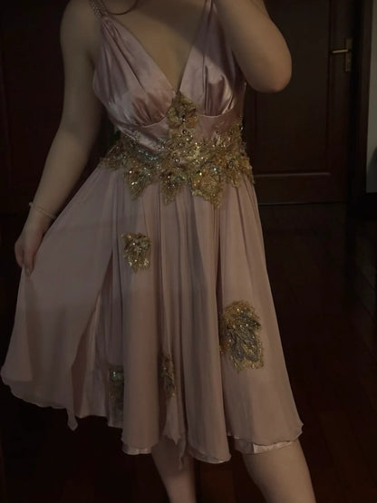 Stunning Prom Dress Spaghetti Straps Pleated Short Birthday Party Dress Cocktail Dress D4153