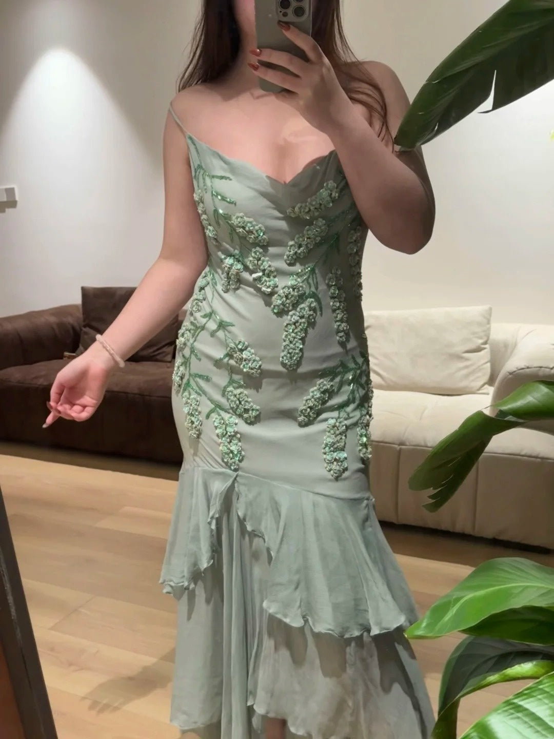 Elegant Prom Dress Spaghetti Straps Pleated Ruffle Birthday Party Dress Evening Dress D4155