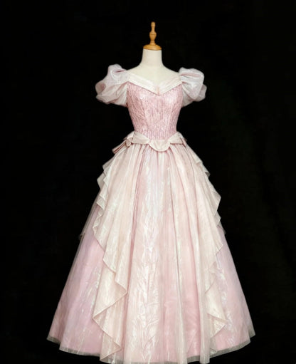 Sweet Prom Dress V-neck Pleated Gala Gown Formal Dress Evening Dress D4180