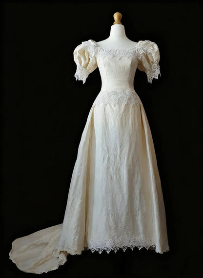 Vintage Wedding Dress A Line Crew Neck Wedding Dress  D4186