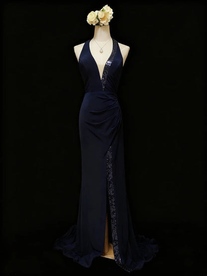 Stunning Prom Dress Halter Pleated Slit Gala Dress Formal Dress Evening Dress  D4187
