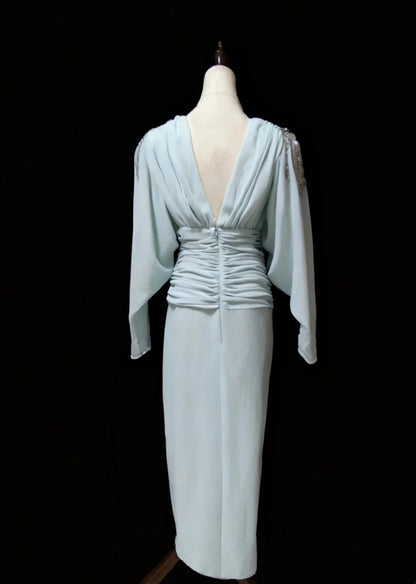Elegant Prom Dress V-neck Pleated Backless Gala Dress Evening Dress Formal Dress  D4195