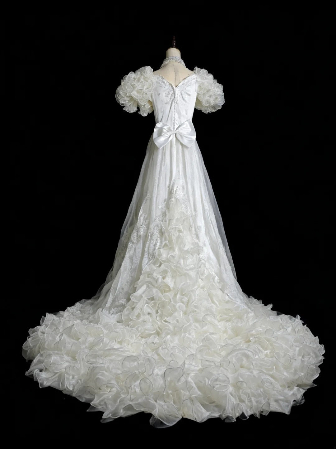 Vintage Wedding Dress Asymmetrical Neck Pleated Ruffle Wedding Dress  D4200