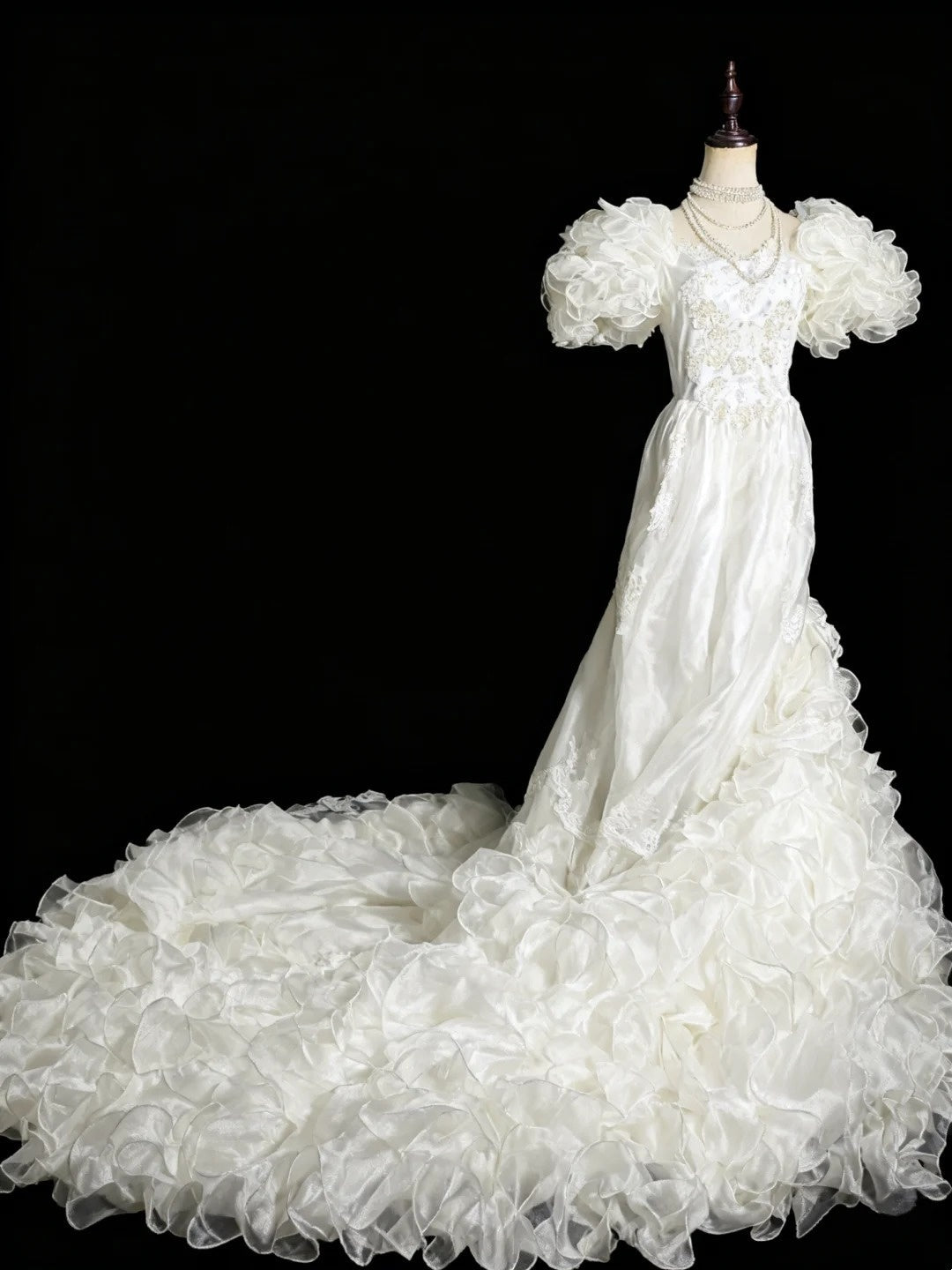 Vintage Wedding Dress Asymmetrical Neck Pleated Ruffle Wedding Dress  D4200